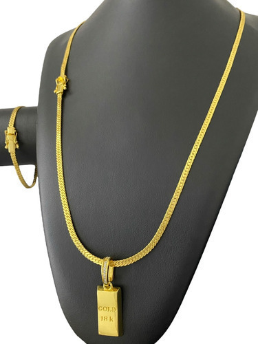 Cordão Pulseira Grumet Laminado 4mm Ping Barra Ouro Banhado