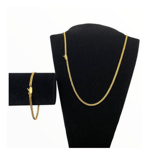 Cordão + Pulseira 3mm Grumet Lacraia Banhado A Ouro 18k