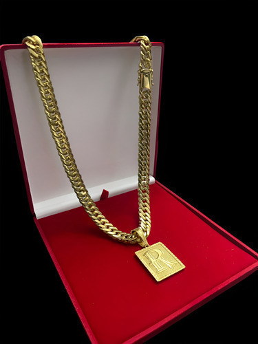 Cordão 13mm Grumet + Pingente Letra Banhado A Ouro 18k