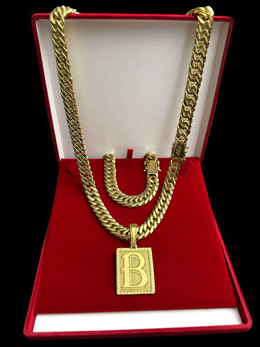 Kit Grumet 13mm + Pingente Letra Banhado A Ouro 18k