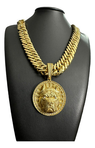 Cordão Grumet 18mm + Pingente Pitbull Banhado A Ouro 18k