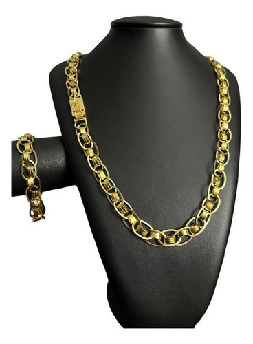 Cordão 13mm Imperador + Pulseira Banhado A Ouro 18k