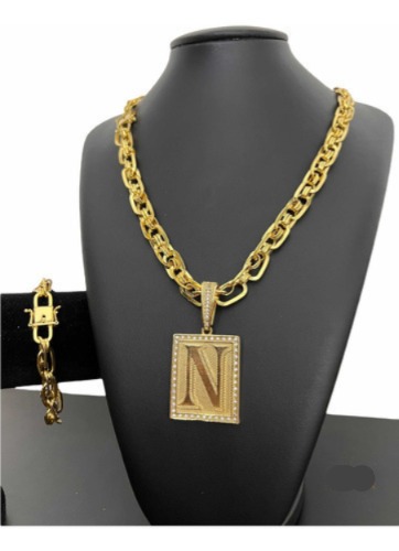 Kit Imperador 10mm Cordão Pulseira Pingente Banhado A Ouro