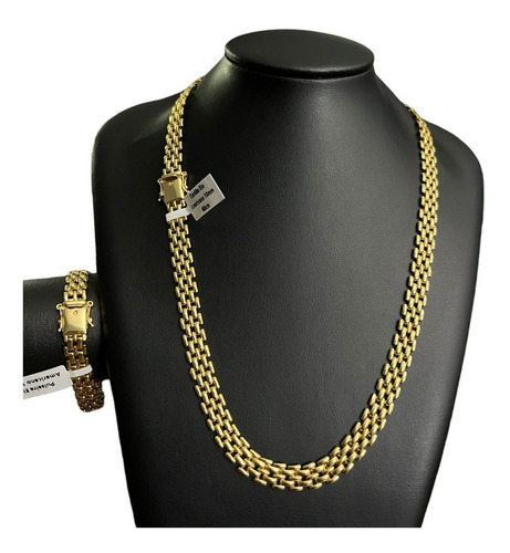 Kit Cordão + Pulseira 10mm Imperador Banhado A Ouro 18k