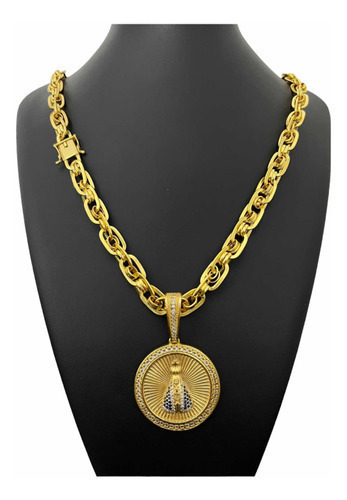 Cordão 10mm Imperador Com Pingente Banhado A Ouro 18k Luxo