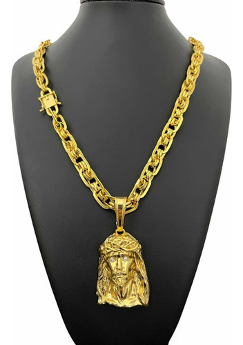 Cordão + Pingente Jesus Imperador 10mm Banhado A Ouro 18k