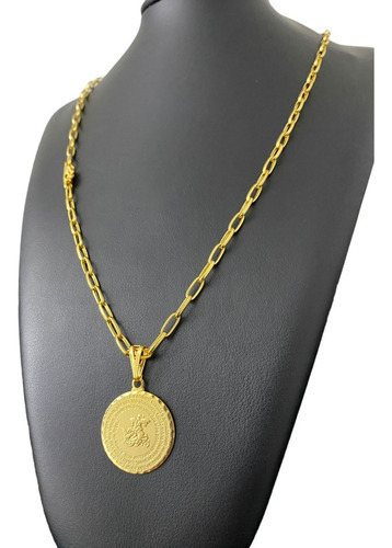 Cordão 5mm Meia Cana + Oração São Jorge Banhado A Ouro 18k