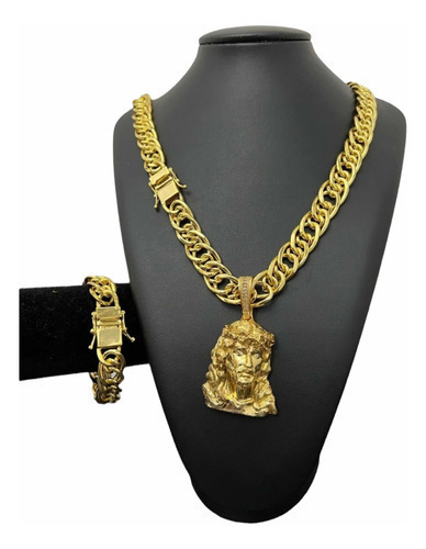 Cordão 15mm Romano + Pulseira + Pingente Banhado A Ouro 18k