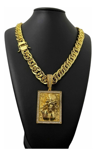 Cordão 15mm Romano + Jesus Gg Banhado A Ouro 18k