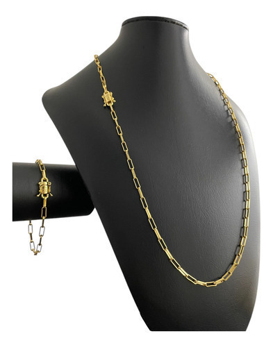 Cordão + Pulseira Tijolinho 4mm Banhado A Ouro 18k