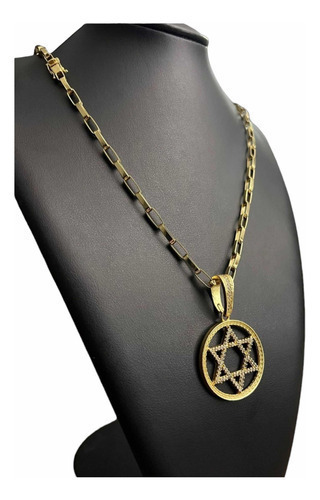 Cordão 6mm Tijolinho + Pingente Estrela De Davi Banhado 18k