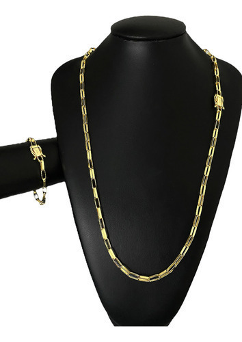 Cordão + Pulseira Tijolinho 5mm Banhado A Ouro 18k