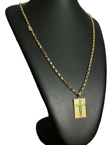 Cordão Tijolinho 3mm + Ping Cruz Oração Banhado A Ouro 18k