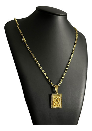 Cordão 3mm Tijolinho + Pingente São Jorge Banhado A Ouro 18k