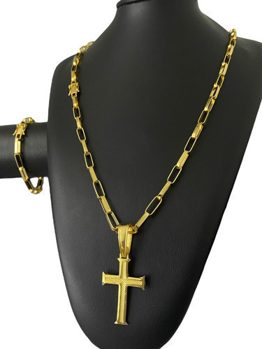 Cordão 6mm Tijolinho Com Pulseira Pingente Banhado Ouro 18k