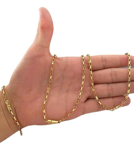 Cordão + Pulseira 4mm Tijolinho Banhado A Ouro 18k Luxo