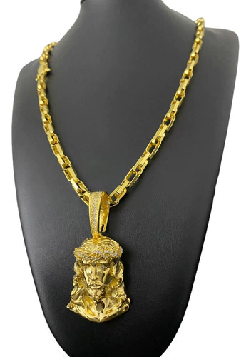 Cordão Tijolinho Trançado 6mm + Jesus Cristo Banhado A Ouro