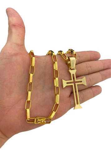 Cordão Tijolinho 8mm + Pingente Banhado A Ouro 18k