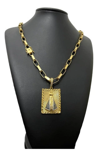 Cordão Tijolinho 8mm + Pingente Nossa Senhora Banhado A Ouro