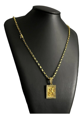 Cordão 3mm Tijolinho + Pingente São Jorge Banhado A Ouro 18k
