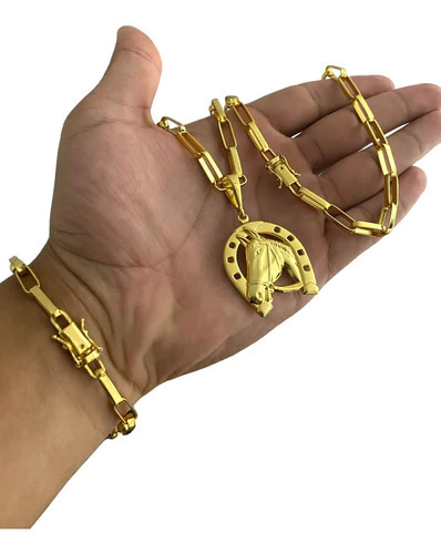 Cordão Pulseira Pingente Tijolinho 6mm Banhado A Ouro 18k