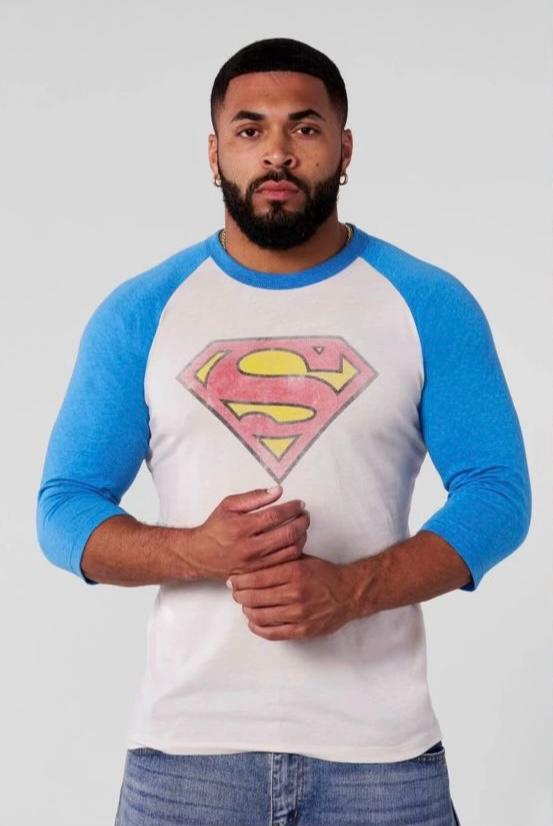 superman 3/4 raglan shirt
