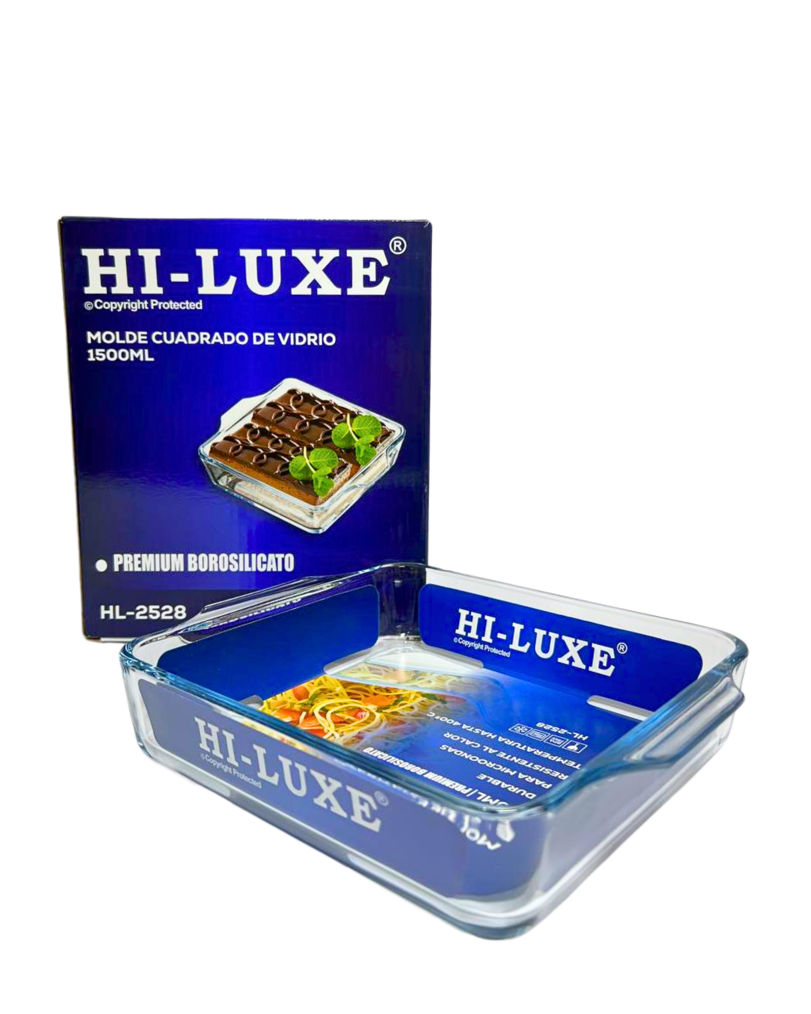 Molde cuadrado de vidrio con asas