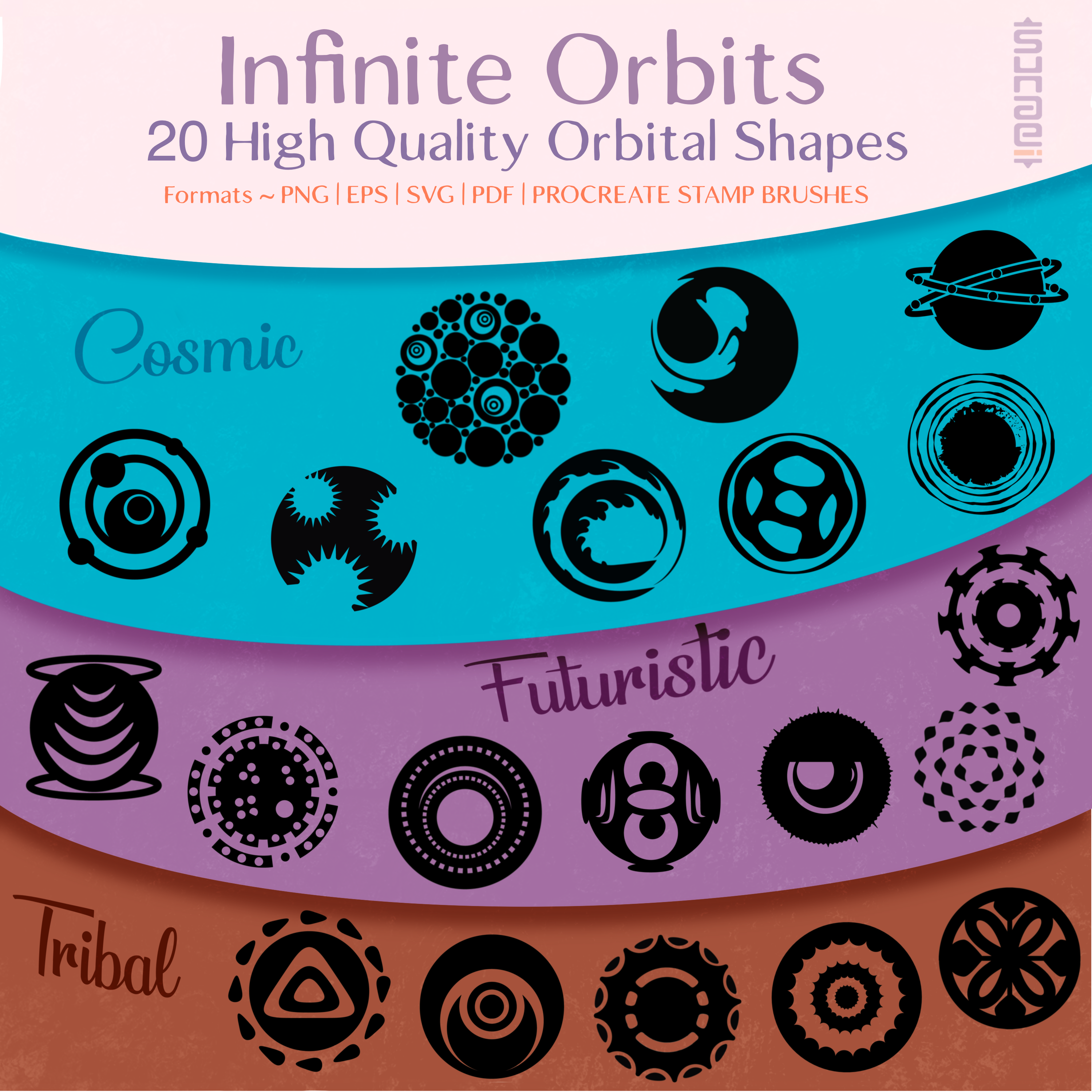 Infinite Orbits Shapes PNG, SVG, PDF, EPS,Procreate Stamp Brushes