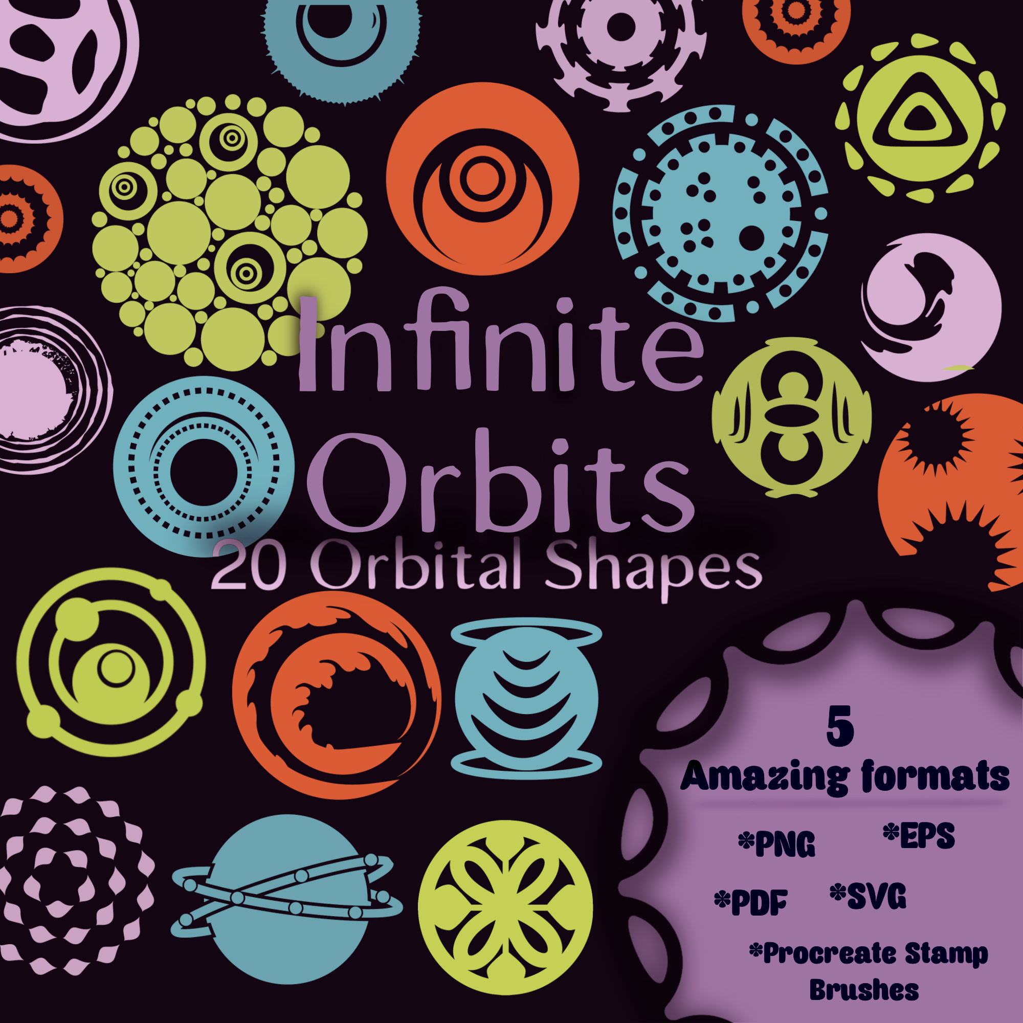 Infinite Orbits Shapes PNG, SVG, PDF, EPS,Procreate Stamp Brushes