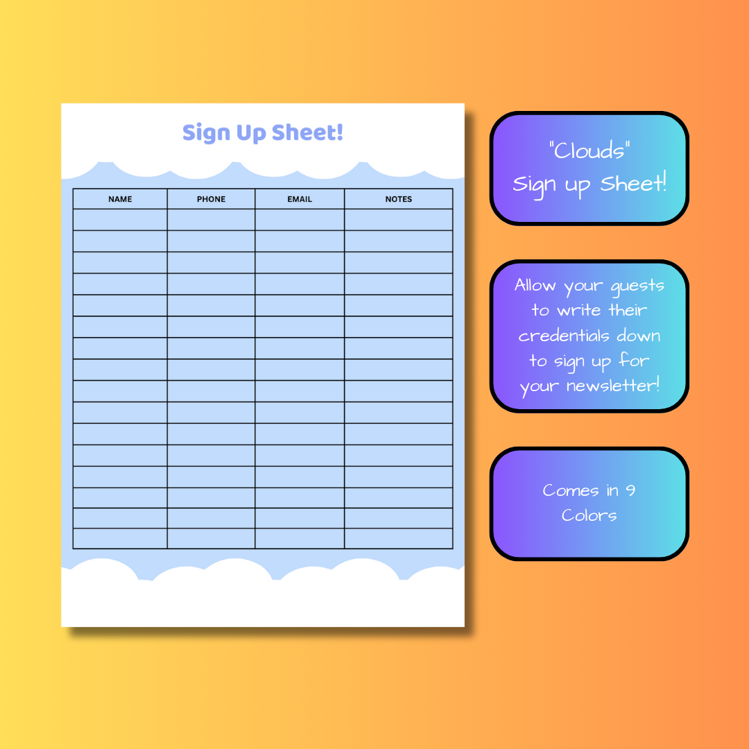 Clouds Sign Up Sheet