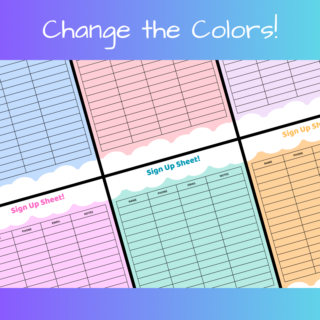 Clouds Sign Up Sheet
