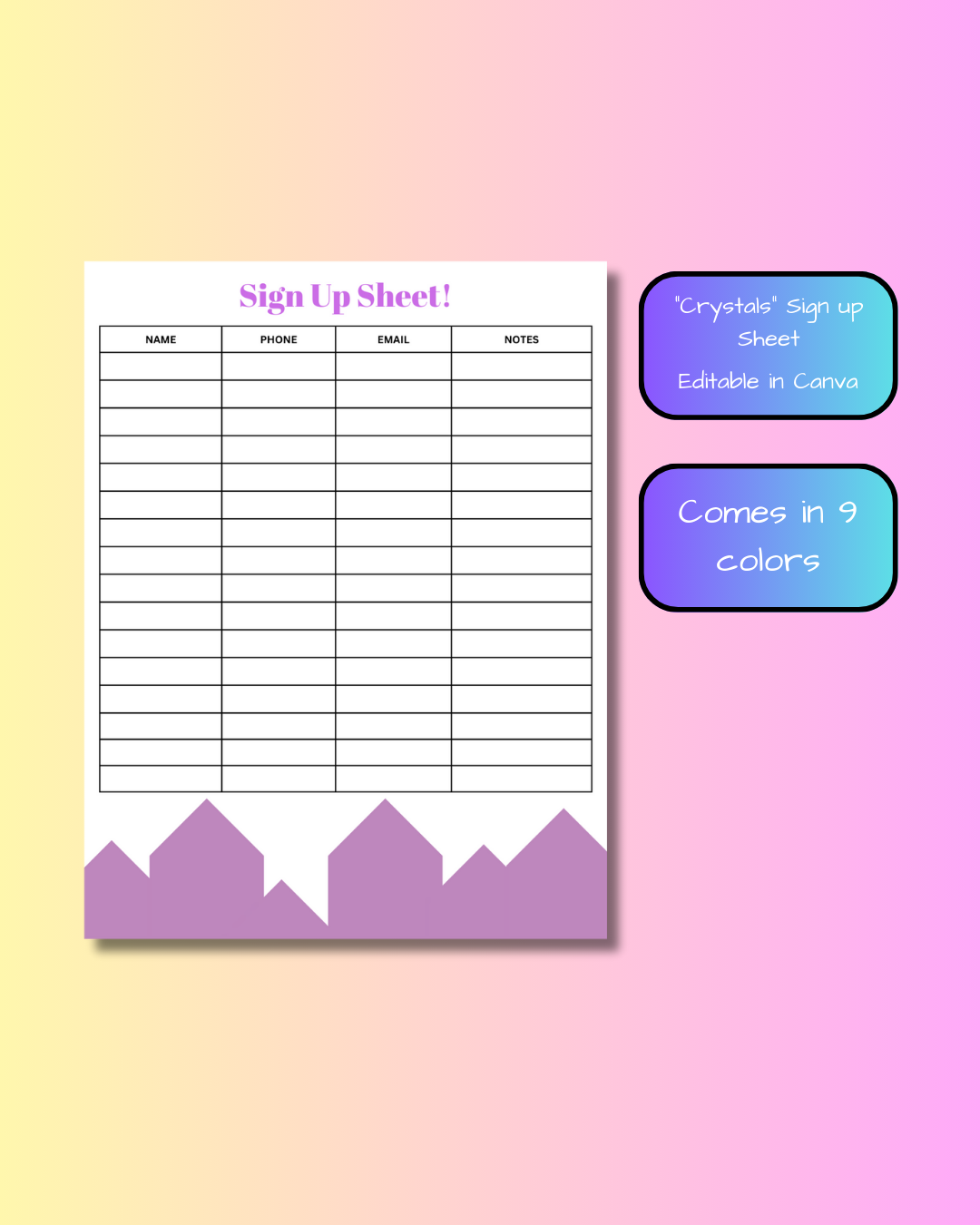Sign Up Sheet - Crystals