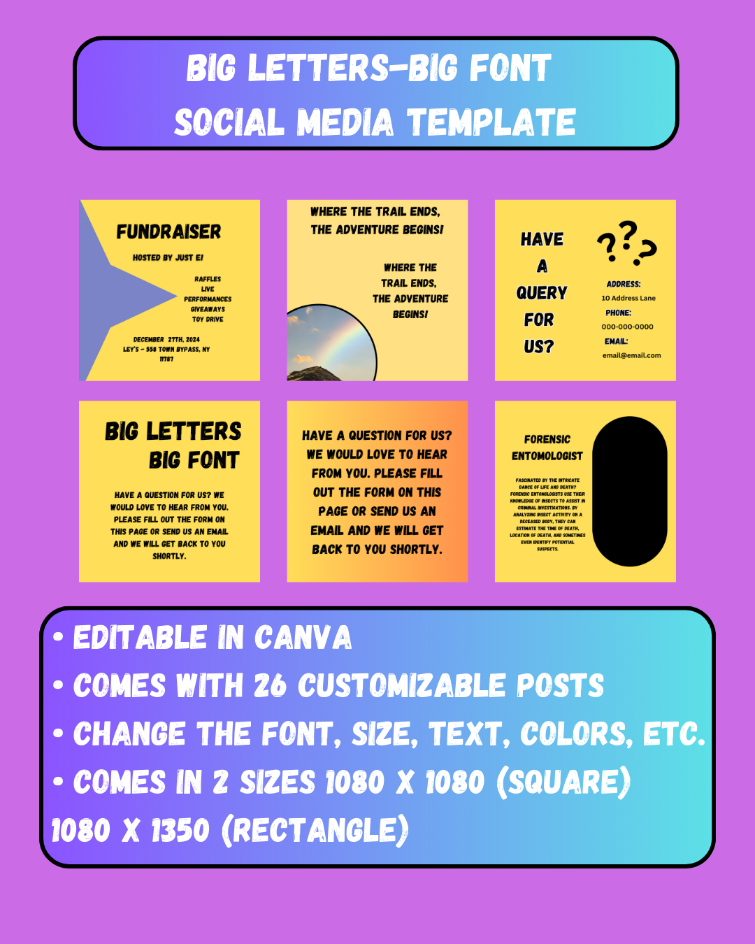 Social Media Posts Template - Big Letters- Big Font