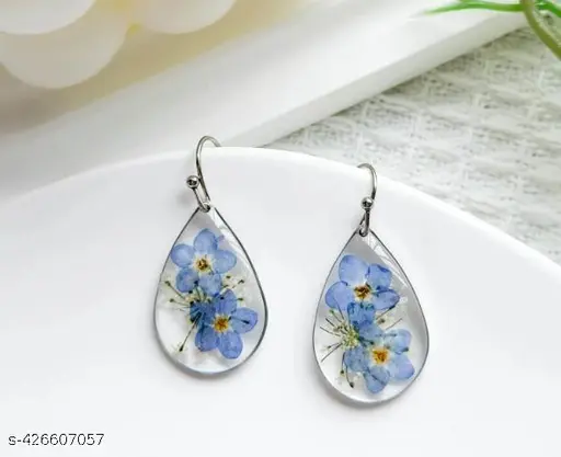 Blue Floral Teardrop Earrings