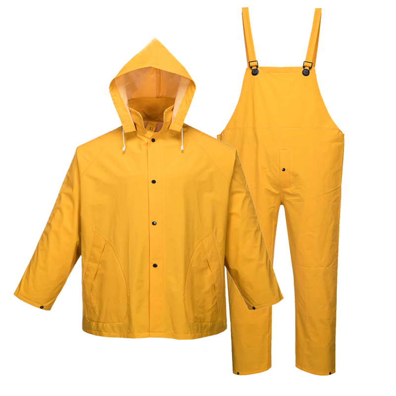 Yellow PVC/Poly/PVC Raincoat with Bibpants
