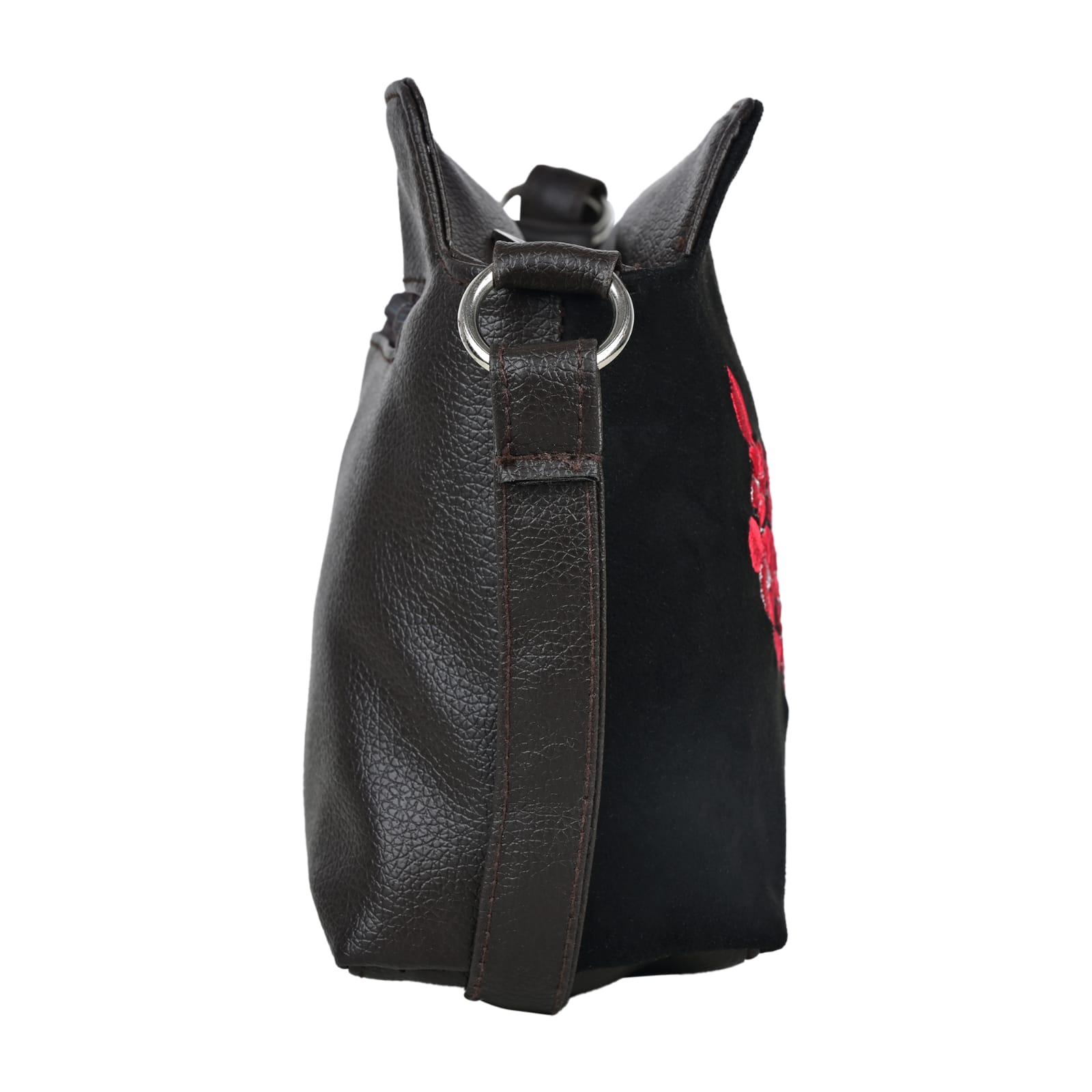 FLORAL EMBROIDERED SUEDE CROSSBODY SLING BAG (BLACK)
