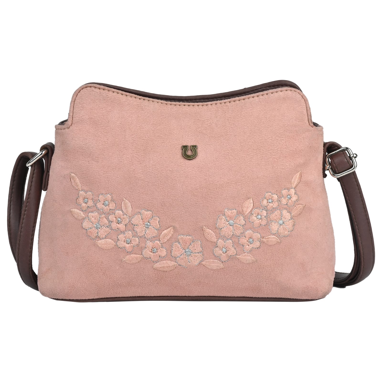 FLORAL EMBROIDERED SUEDE CROSSBODY SLING BAG (PINK)