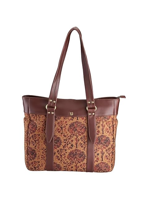  Tan & Brown Floral Printed Canvas Handbag
