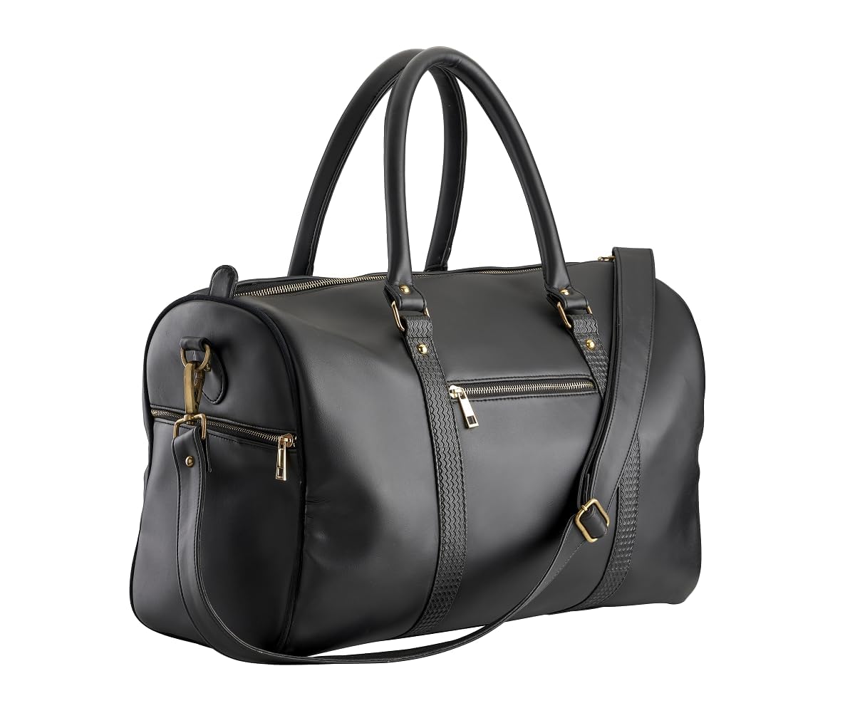  Leatherette Solid Duffel Bag (Black)
