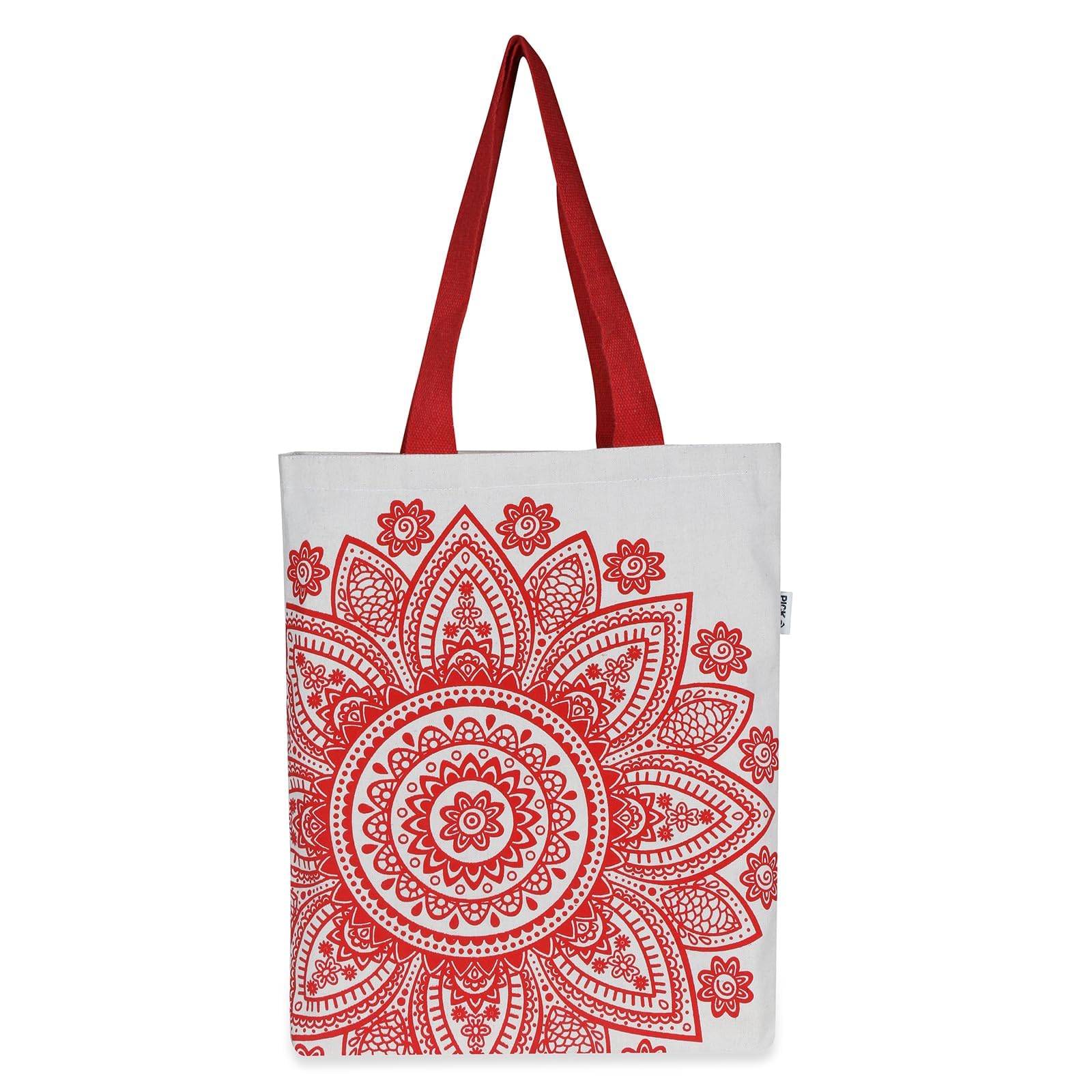 Flower Printed Canvas Tote Bag (Red)