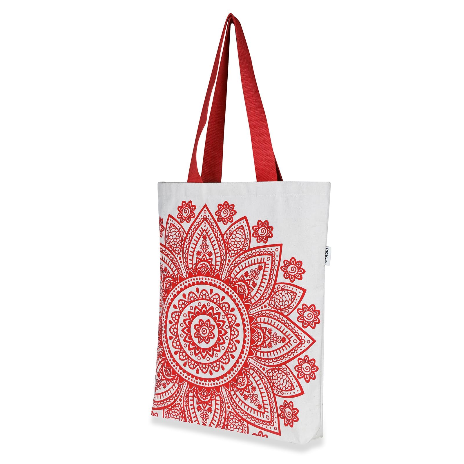  Flower Printed Canvas Tote Bag (Red)