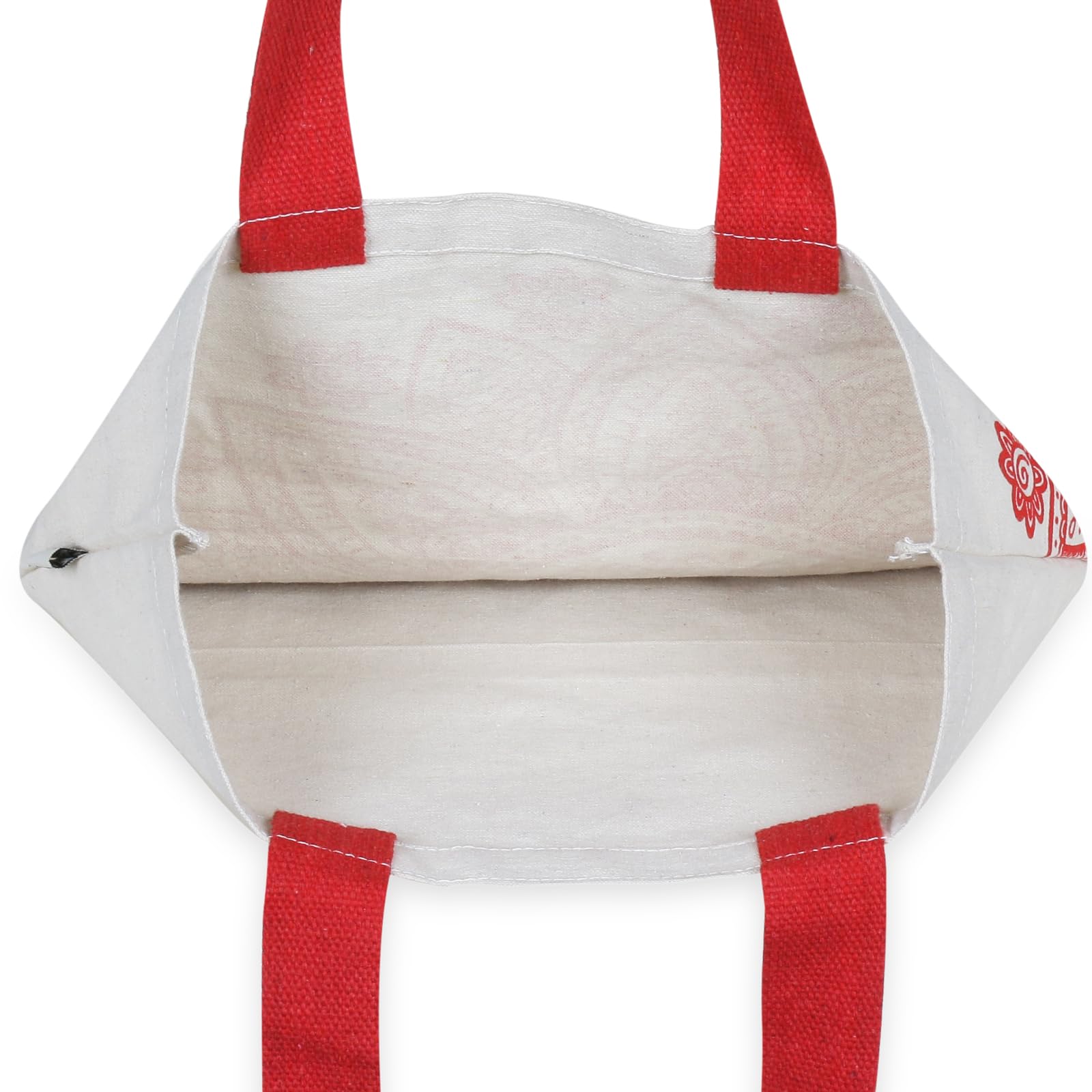  Flower Printed Canvas Tote Bag (Red)