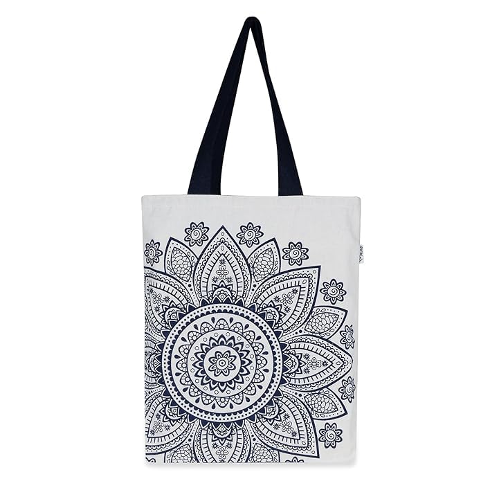 Flower Printed Canvas Tote Bag (Black)