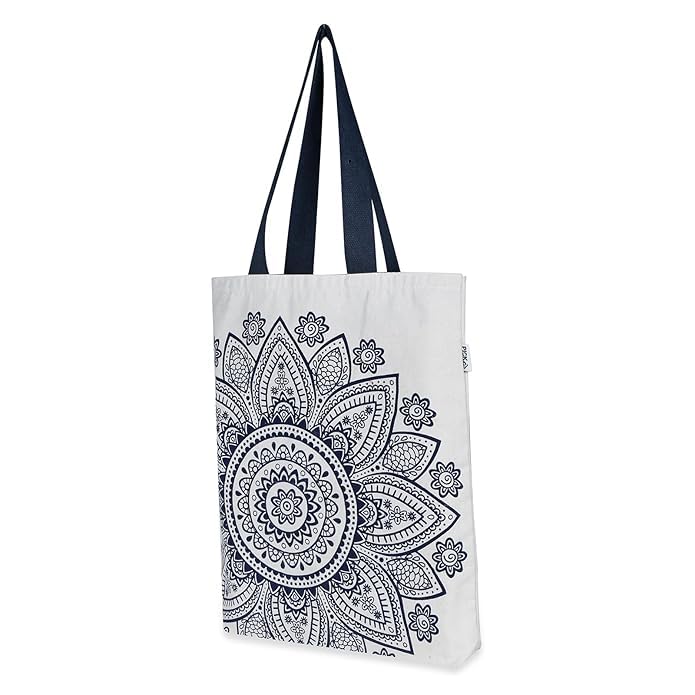 Flower Printed Canvas Tote Bag (Black)