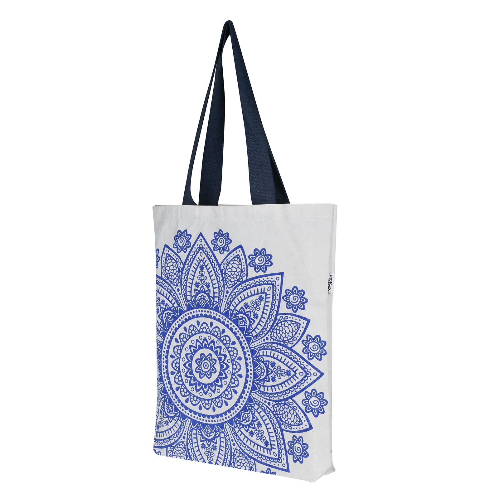 Flower Printed Canvas Tote Bag (Blue)