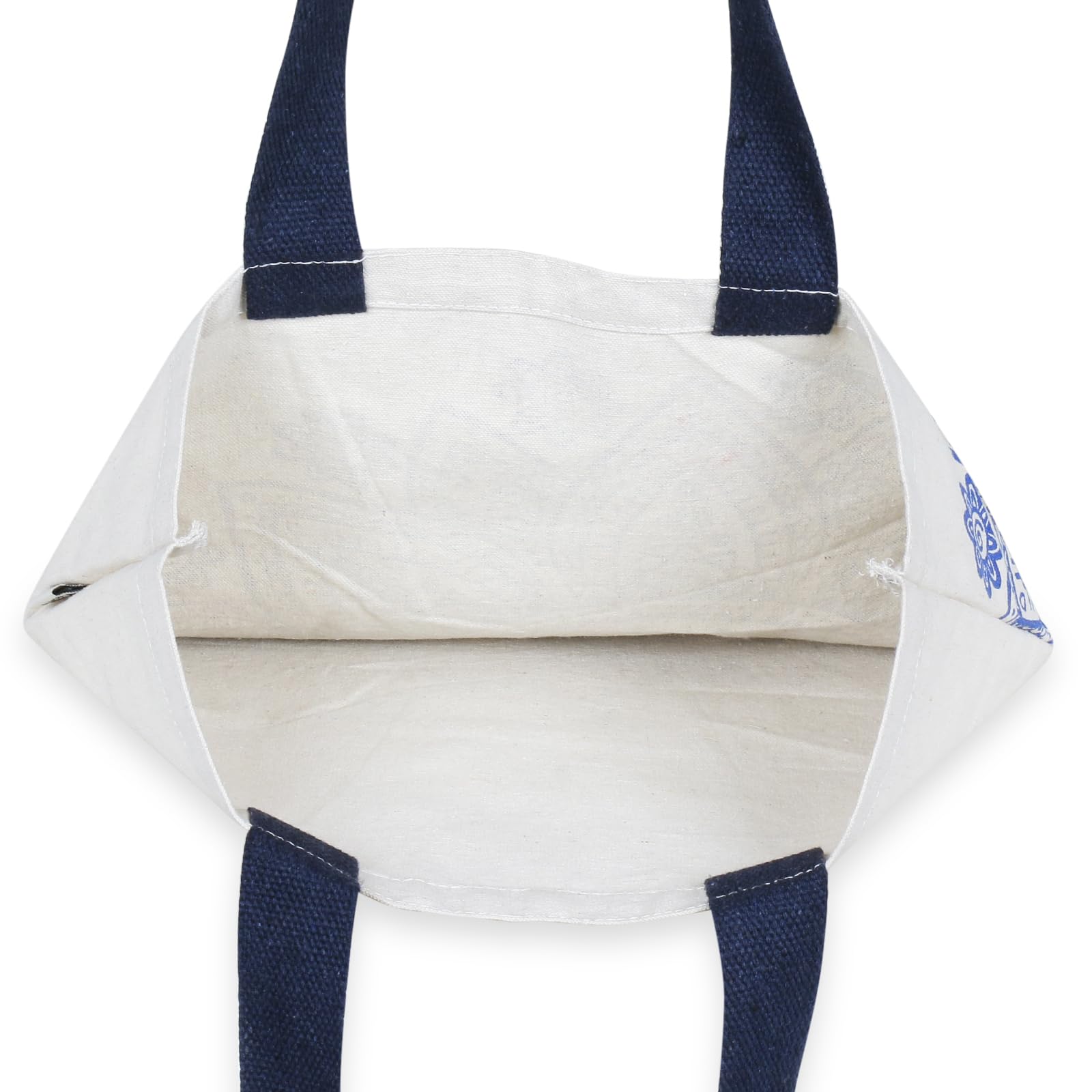 Flower Printed Canvas Tote Bag (Blue)