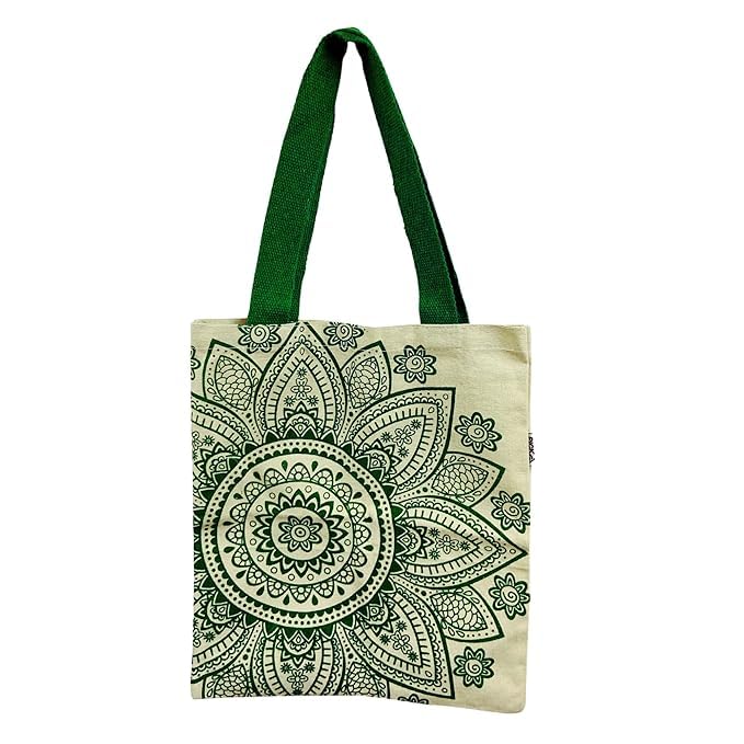 Flower printed Stylish Canvas Tote Bag (Green)