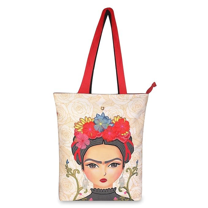 FLORAL CROWN GIRL FACE TOTE BAG | ELEGANT LADY FACE WITH BLOOMING HAIR
