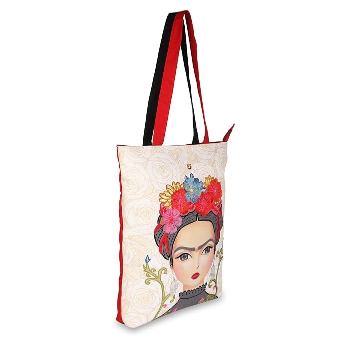 FLORAL CROWN GIRL FACE TOTE BAG | ELEGANT LADY FACE WITH BLOOMING HAIR