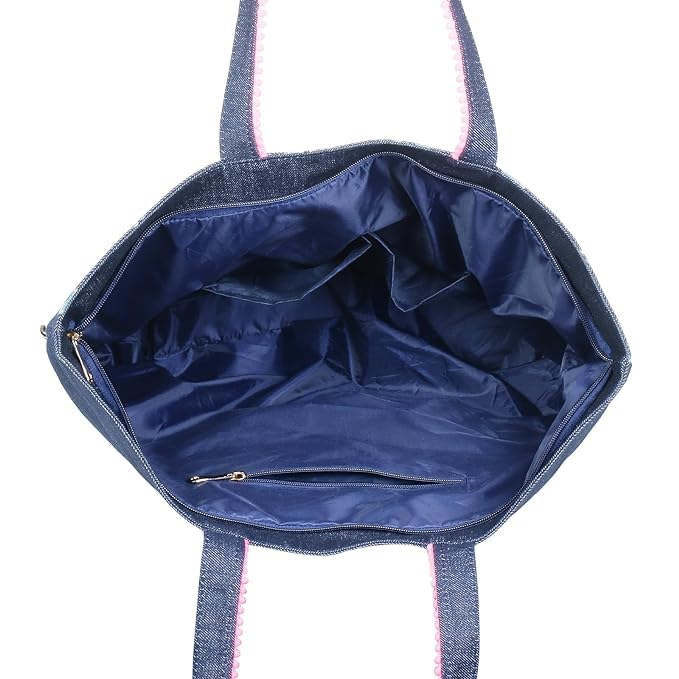 DENIM EMBROIDERY HAPPY TOTE BAG
